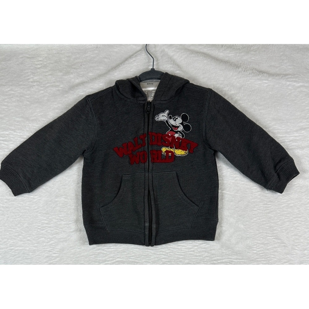 Disney Parks Mickey Mouse Hoodie Toddler 24M Gray Walt Disney Vintage Patches